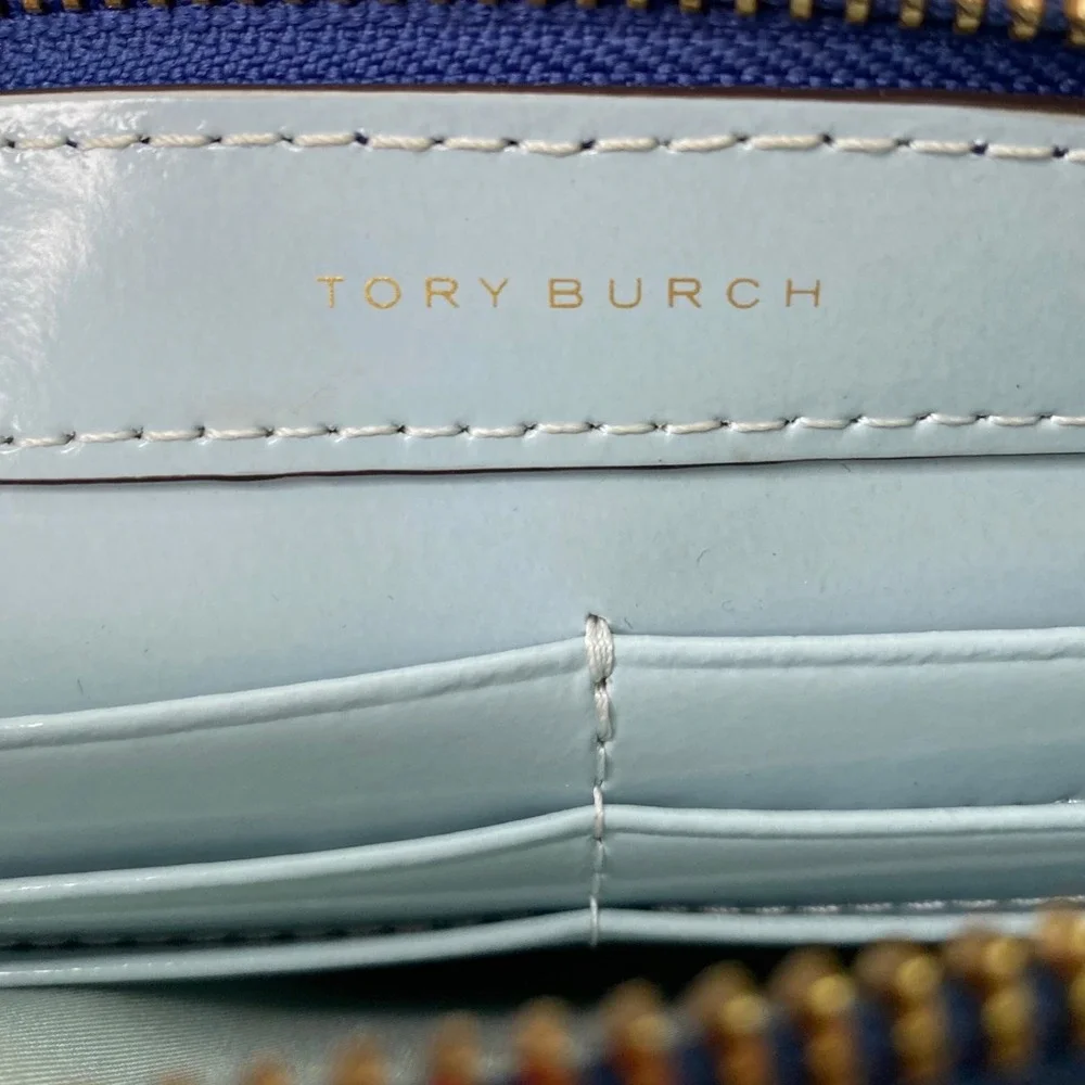 Tory Burch Colorblock Leather Tassel Convert. Crossbody‎ Clutch Blue Wild Pansy